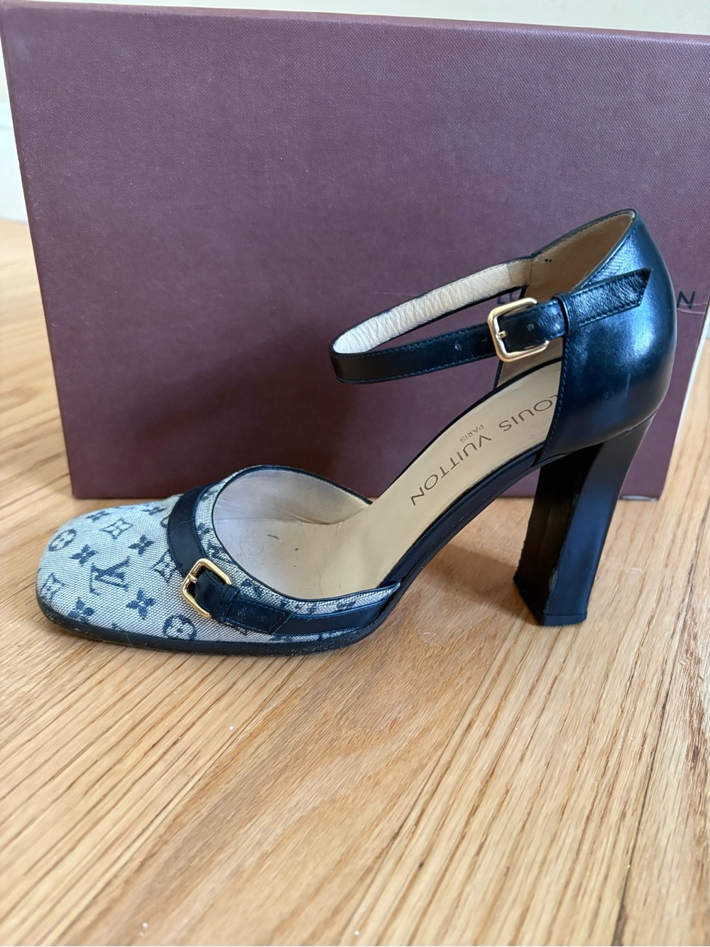 Louis Vuitton Navy Monogram Ankle-Strap Pumps, with box, size 36.5 - Picture 2 of 7